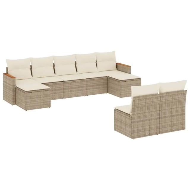 vidaXL 9-Tlg Garten-Sofagarnitur mit Kissen Beige Poly Rattan 3226373