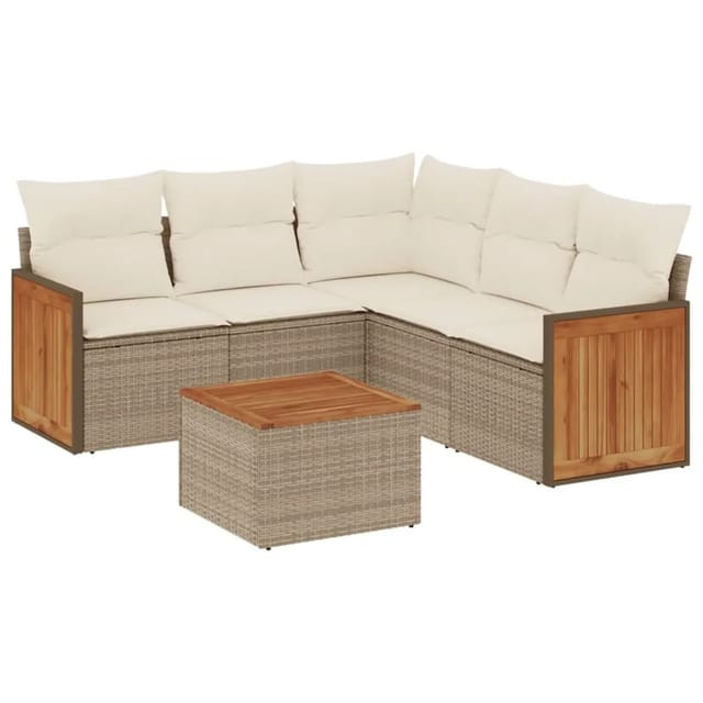 vidaXL 6-Tlg Garten-Sofagarnitur mit Kissen Beige Poly Rattan 3227647
