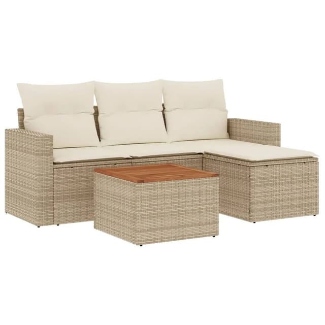vidaXL 5-Tlg Garten-Sofagarnitur mit Kissen Beige Poly Rattan 3224091
