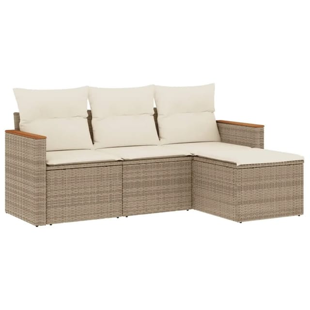 vidaXL 4-Tlg Garten-Sofagarnitur mit Kissen Beige Poly Rattan 3225904