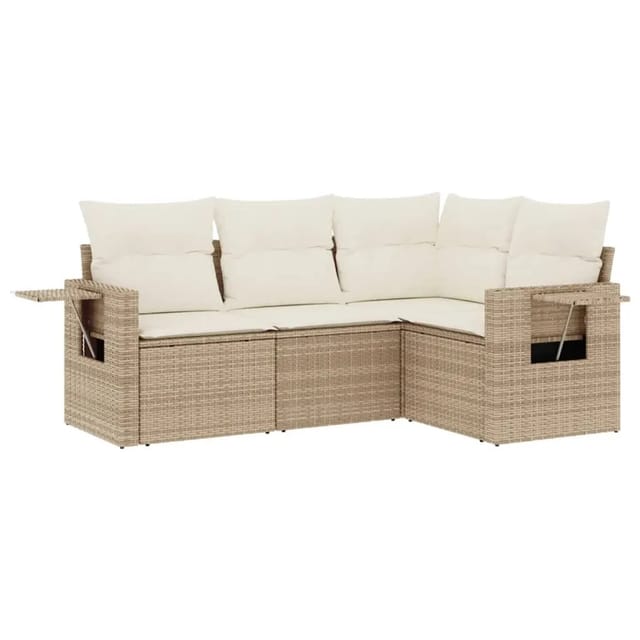 vidaXL 4-Tlg Garten-Sofagarnitur mit Kissen Beige Poly Rattan 3220107