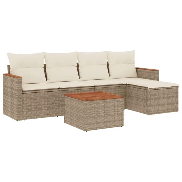 vidaXL 6-Tlg Garten-Sofagarnitur mit Kissen Beige Poly Rattan 3225925