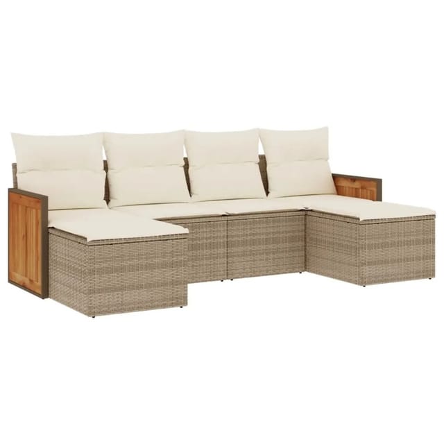 vidaXL 6-Tlg Garten-Sofagarnitur mit Kissen Beige Poly Rattan 3227899