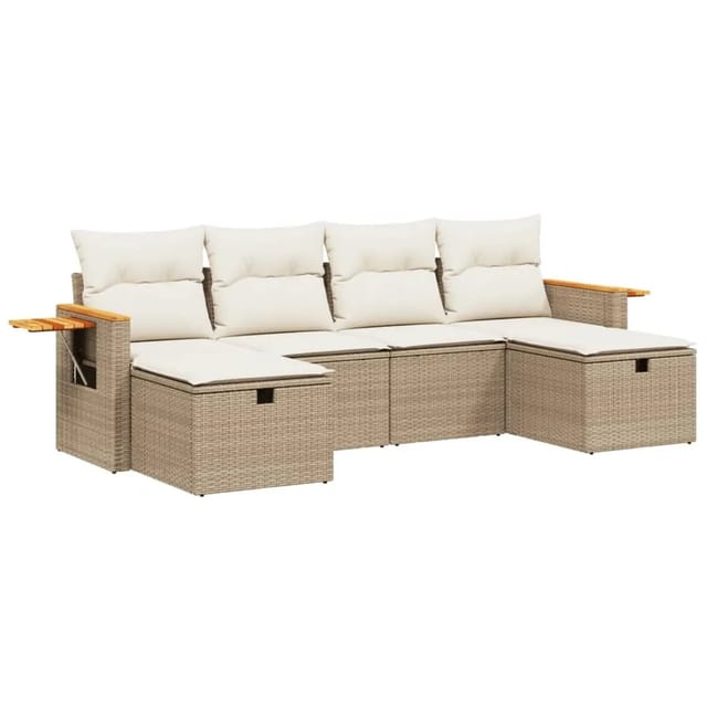 vidaXL 6-Tlg Garten-Sofagarnitur mit Kissen Beige Poly Rattan 3265559