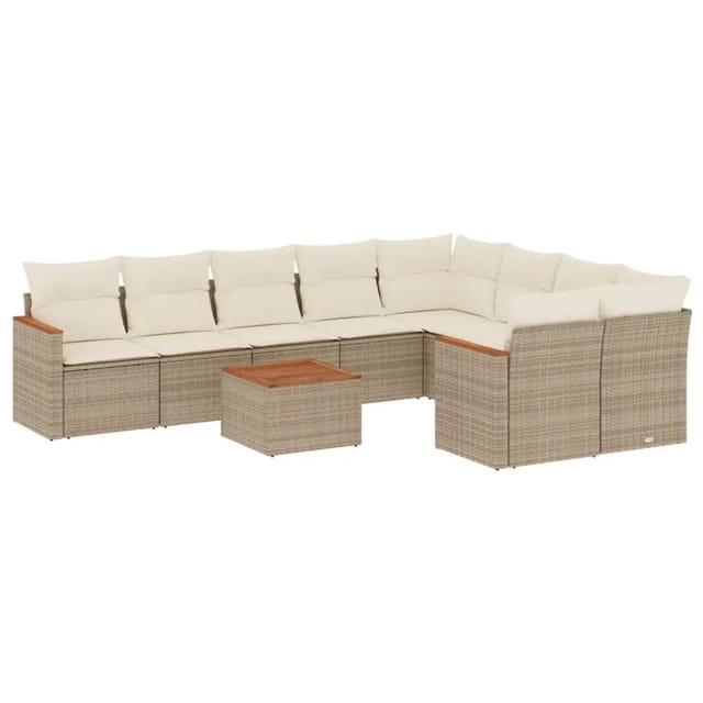 vidaXL 10-Tlg Garten-Sofagarnitur mit Kissen Beige Poly Rattan 3226310