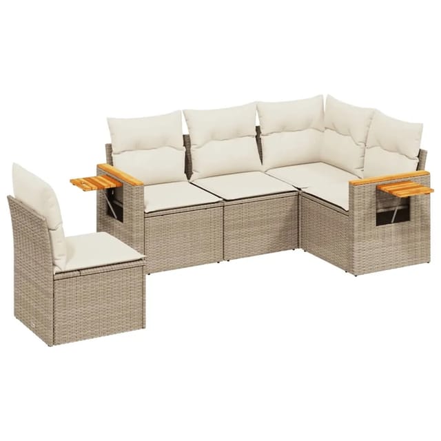 vidaXL 5-Tlg Garten-Sofagarnitur mit Kissen Beige Poly Rattan 3226814