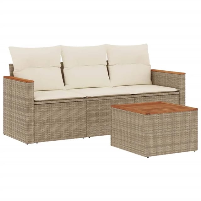 vidaXL 4-Tlg Garten-Sofagarnitur mit Kissen Beige Poly Rattan 3225764