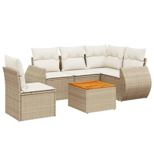 vidaXL 6-Tlg Garten-Sofagarnitur mit Kissen Beige Poly Rattan 3225008