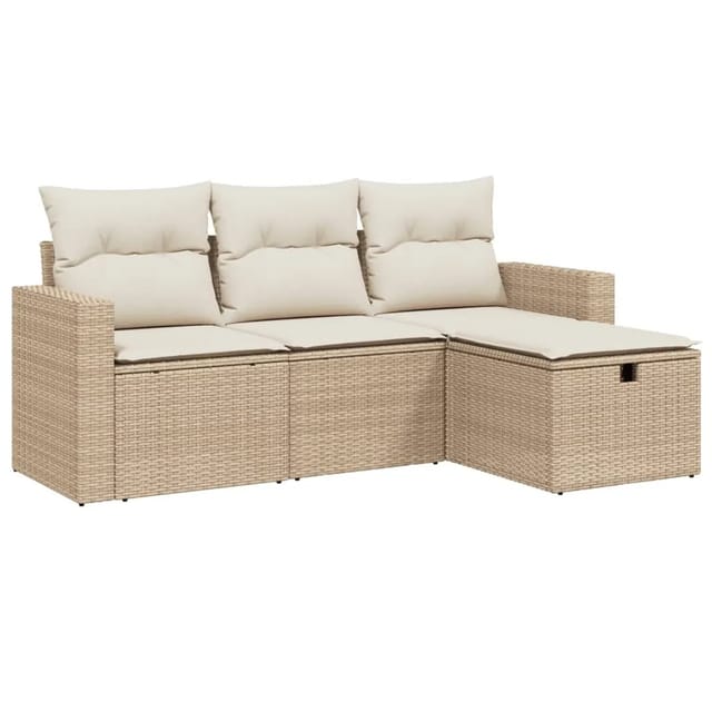 vidaXL 4-Tlg Garten-Sofagarnitur mit Kissen Beige Poly Rattan 3263444