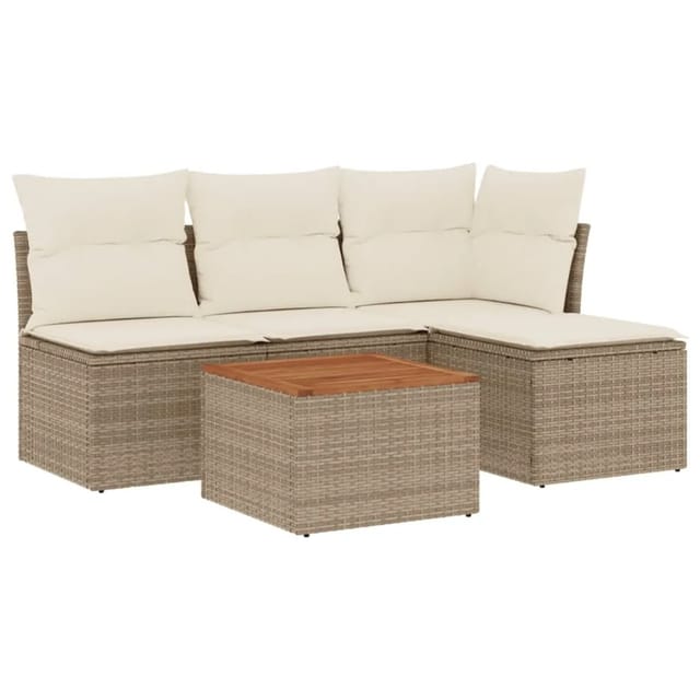vidaXL 5-Tlg Garten-Sofagarnitur mit Kissen Beige Poly Rattan 3223594