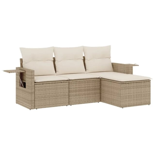 vidaXL 4-Tlg Garten-Sofagarnitur mit Kissen Beige Poly Rattan 3220067