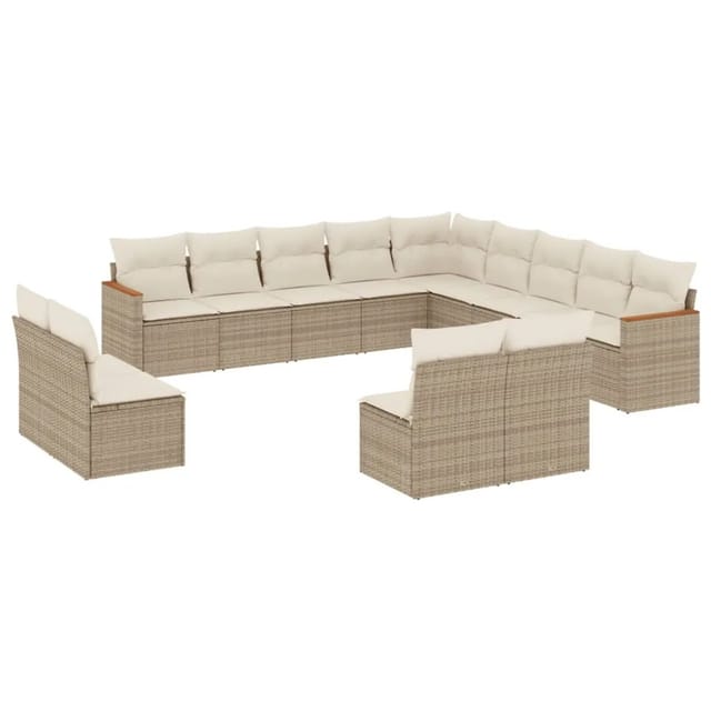 vidaXL 13-Tlg Garten-Sofagarnitur mit Kissen Beige Poly Rattan 3226485