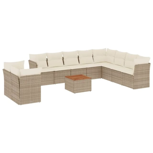 vidaXL 11-Tlg Garten-Sofagarnitur mit Kissen Beige Poly Rattan 3223720