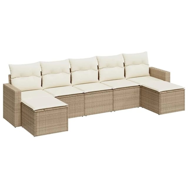 vidaXL 7-Tlg Garten-Sofagarnitur mit Kissen Beige Poly Rattan 3219328
