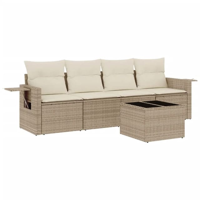 vidaXL 5-Tlg Garten-Sofagarnitur mit Kissen Beige Poly Rattan 3219887