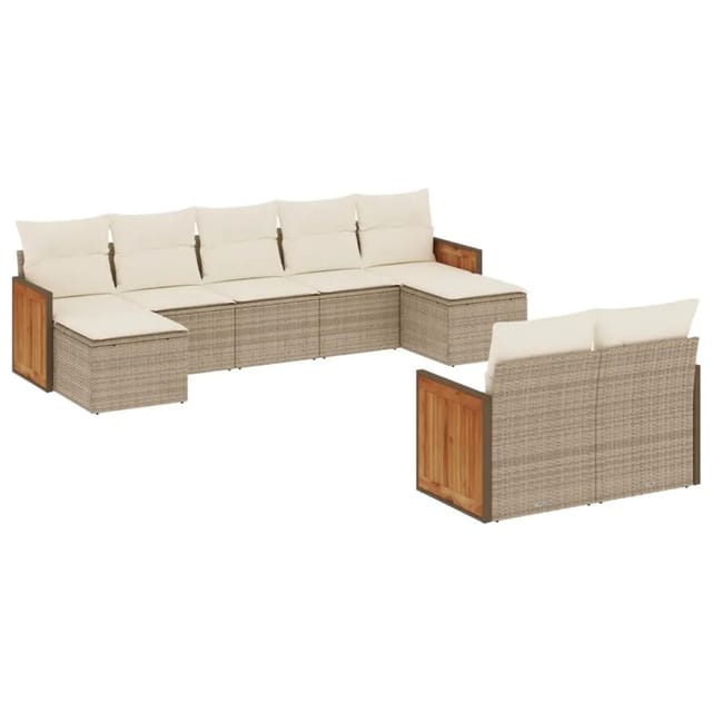 vidaXL 9-Tlg Garten-Sofagarnitur mit Kissen Beige Poly Rattan 3228081