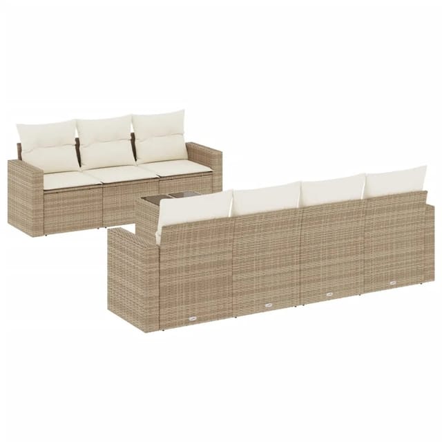vidaXL 8-Tlg Garten-Sofagarnitur mit Kissen Beige Poly Rattan 3218718
