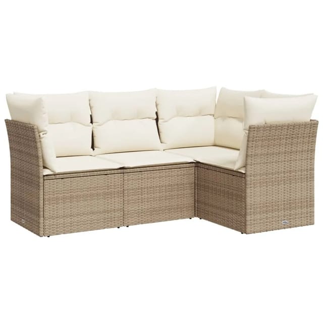 vidaXL 4-Tlg Garten-Sofagarnitur mit Kissen Beige Poly Rattan 3217578