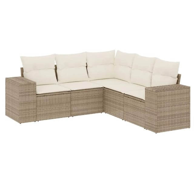 vidaXL 5-Tlg Garten-Sofagarnitur mit Kissen Beige Poly Rattan 3222547