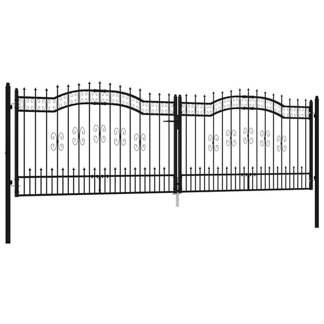 vidaXL Zauntor mit Speerspitze Schwarz 406 x 125 cm Pulverbeschichteter Stahl 151101
