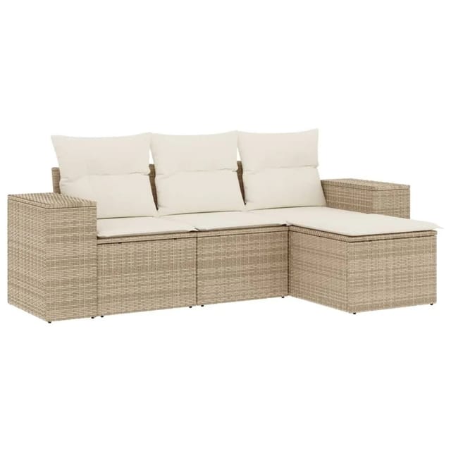 vidaXL 4-Tlg Garten-Sofagarnitur mit Kissen Beige Poly Rattan 3222467