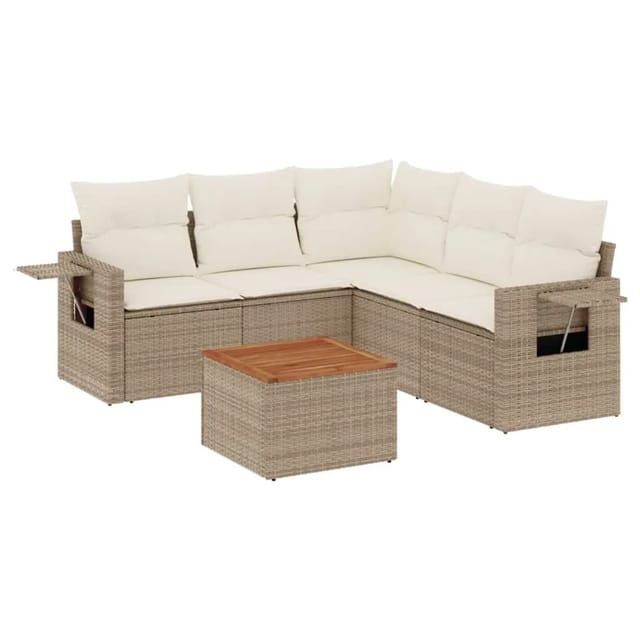 vidaXL 6-Tlg Garten-Sofagarnitur mit Kissen Beige Poly Rattan 3224560