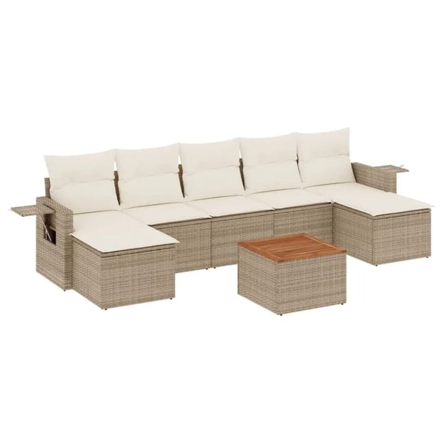 vidaXL 8-Tlg Garten-Sofagarnitur mit Kissen Beige Poly Rattan 3224693