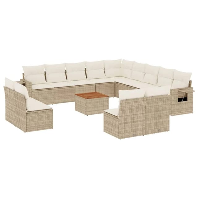vidaXL 14-Tlg Garten-Sofagarnitur mit Kissen Beige Poly Rattan 3224819