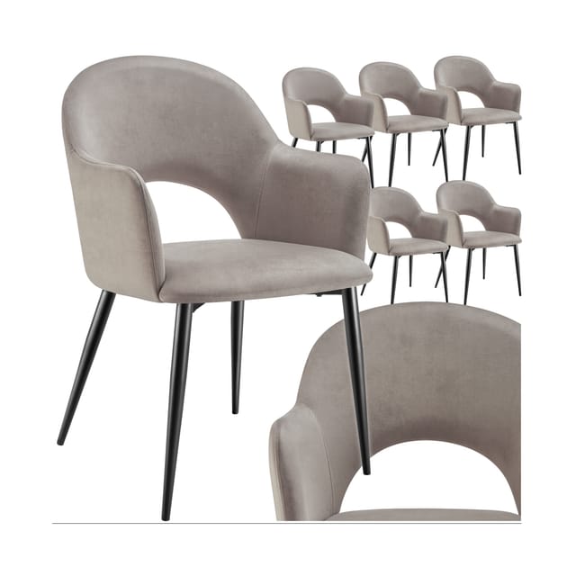 Tectake Armlehnstuhl Sachel In Samtoptik Gepolstert Durchgehende Lehne 6Er Set 61 50 x 57 x 87 50 cm Taupe