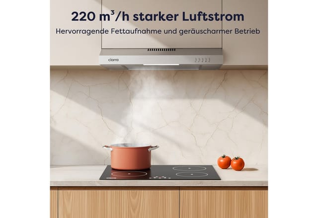 CIARRA Unterbauhaube 60 cm Einbau Dunstabzugshaube 220 m³/h 3 Stufen LED Aluminiumfilter CAS6903B