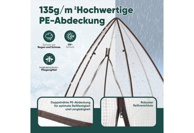 Sekey Foliengewächshaus 160x160x180cm Gewächshaus Tomatengewächshaus Überwinterungszelt Sechseckig Winterschutz Mehrzweck Treibhaus Pflanzenhaus