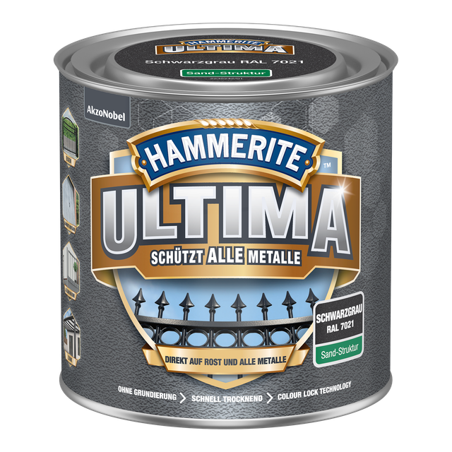 Hammerite Metallschutzlack 'Ultima Sand-Struktur' schwarzgrau RAL 7021 250 ml
