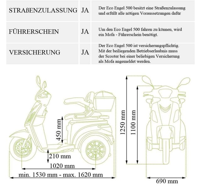 ECO ENGEL 500 Braun, 1000 Watt, 25 km/h, Elektromobil für Senioren, 3 Rad Roller