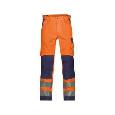 Buffalo Warnschutzhose mit Kniepolstertaschen, neonorange/dunkelblau, Schrittlänge Standard, Größe 66