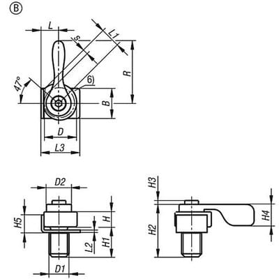 SPANNEXZENTER MIT SPANNHEBEL, FORM:B MIT SPANNBLECH, M08, F=0,3, VERGÜTUNGSSTAHL BRÜNIERT KOMP:EDELSTAHL