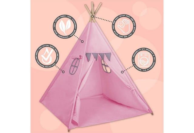 all Kids United Tipi-Zelt ALL KIDS UNITED Tipi Kinderzelt mit Fenster und Tür, Baumwolle & Holz, Kinder-Zelt aus Baumwolle & Holz
