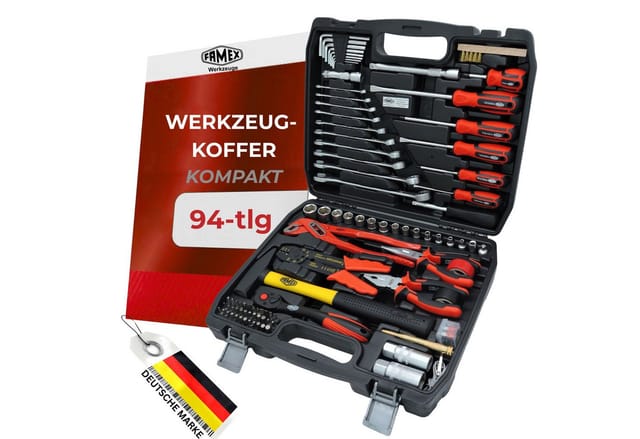 FAMEX Werkzeugset 144-47 Werkzeugkoffer bestückt, (Werkzeugkasten, 89-tlg., Werkzeugkiste), Werkzeug Satz, CV Stahl, Auto