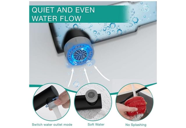 LuxusKollektion Waschtischarmatur Wasserhahn Einhebelmischer ausziehbar Brause Höhe 196mm schwarz