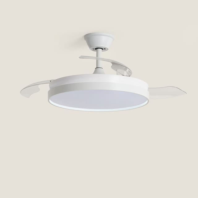 Deckenventilator Mit Licht Lautlos Dc Einziehbare Flügel Kaios Transparent Fernbedienung + Wifi Mittel (zwischen 10-20 M²) 105 Cm Weiß