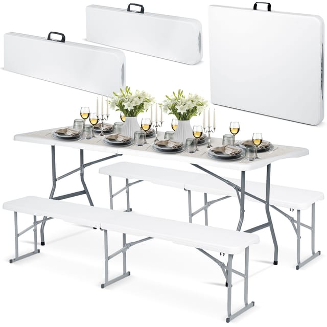 Klappbares Gartenmöbelset: Bank + 2 Bänke 180 Cm, Plonos Weiß