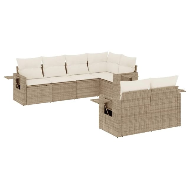 vidaXL 7-Tlg Garten-Sofagarnitur mit Kissen Beige Poly Rattan 3220407