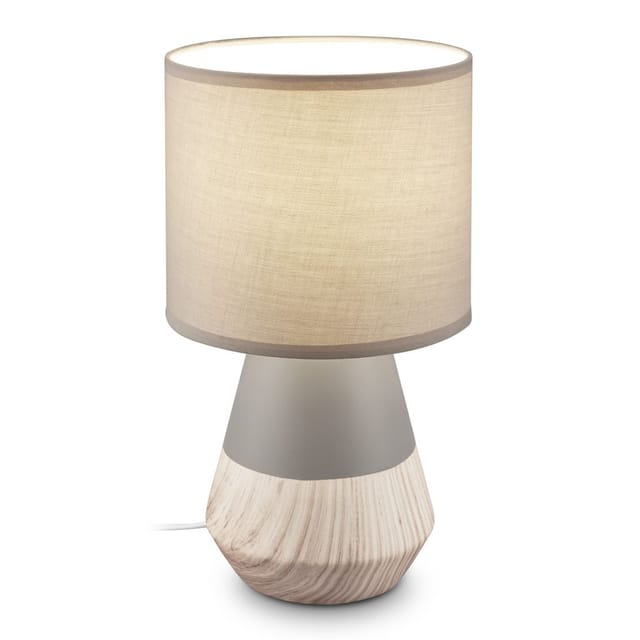 Brilo Tischleuchte Linda Keramik Grau-Holzoptik Ø 18 cm x 34 cm