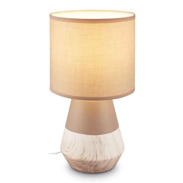 Brilo Tischleuchte Linda Keramik Beige-Holzoptik Ø 18 cm x 34 cm