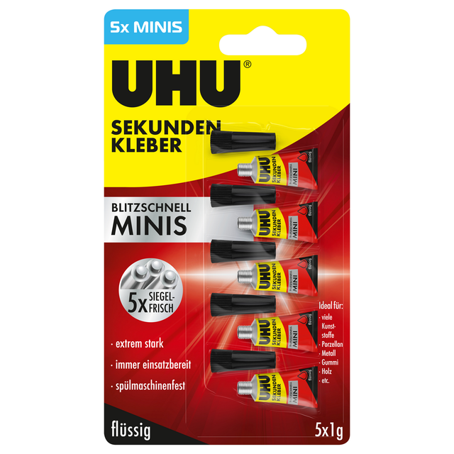 Uhu Sekundenkleber 'Minis' flüssig 5 x 1g