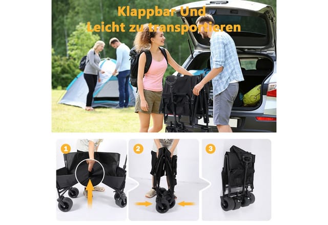 GLIESE Bollerwagen Verbesserter 3-in-1-Transportwagen Campingwagen Tragfähigkeit 380KG (packung, 1-tlg., Klappbarer Handwagen), Schnell bequeme Couch oder Liege, Griff-/Handgriff Länge verstellbar