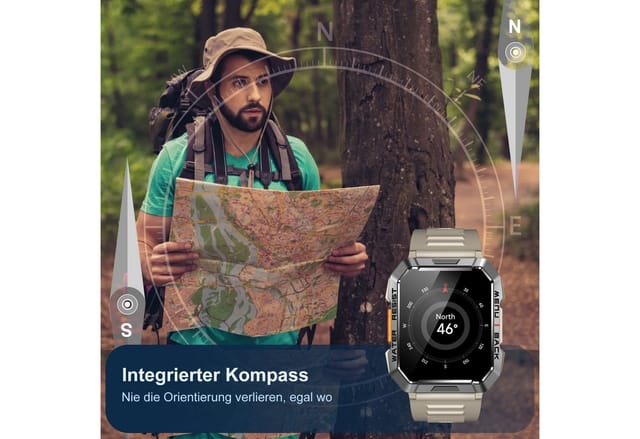 blackview 2026 900-mAh-Akku,Smartwatch Herren Militärqualität,100 Tage Standby Smartwatch (3 Zoll, iOS&Android) Packung, 2-tlg., 2 Armbänder / 3 Armbänder und Ladekabel, 2,01", LED Taschenlampe/Kompass/SOS,Schrittzähler, für Android und iOS