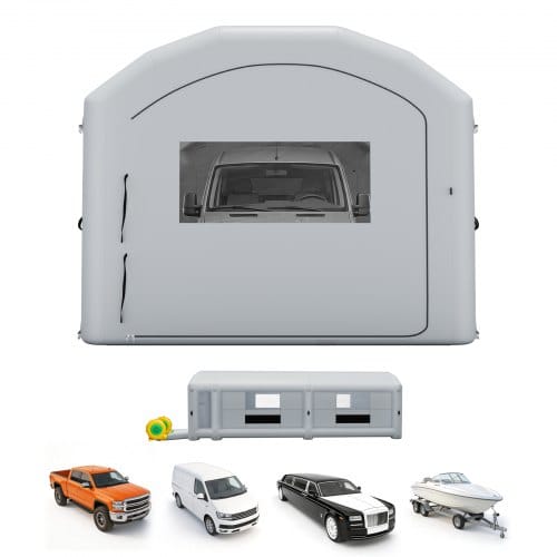 VEVOR Aufblasbare Lackierkabine 12x5x4 m Spritzkabine Lackierzelt Grau, mit 950-W- & 1100-W-Gebläsen Aktivkohlefiltration Umkleidebereich PVC-Fenster für Schwere Pickups & Transporter Tragbar
