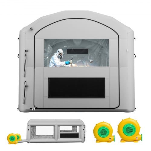 VEVOR Aufblasbare Lackierkabine 6x3x2,5 m Spritzkabine Lackierzelt Grau, mit 550-W- & 750-W-Gebläse Aktivkohlefiltration PVC-Fenster für ATV Motorrad & Mittelgroße Möbel Tragbar