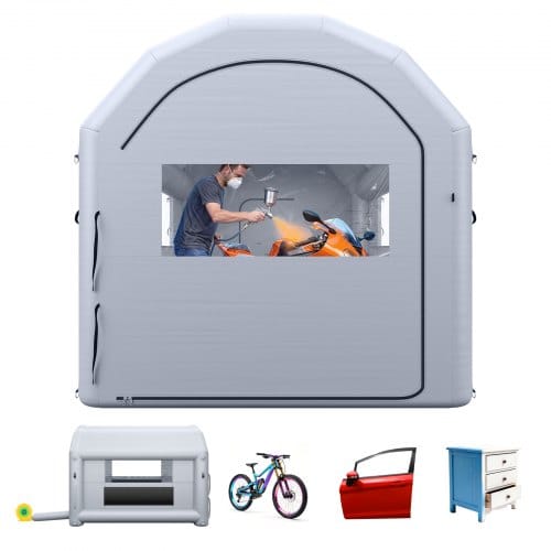 VEVOR Aufblasbare Lackierkabine 4x3x2,75 m Spritzkabine Lackierzelt Grau, mit 750-W-Gebläse & Aktivkohlefiltration PVC-Fenster Gewölbtem Dach für Fahrräder Motorräder & Möbel Tragbar