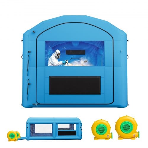 VEVOR Aufblasbare Lackierkabine 6x3x2,5 m Spritzkabine Lackierzelt Blau, mit 550-W- & 750-W-Gebläsen Aktivkohlefiltration PVC-Fenster für ATV Motorrad Mittelgroße Möbelstücke Tragbar